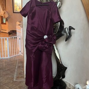 Elegant Purple Satin Dress with Brooch